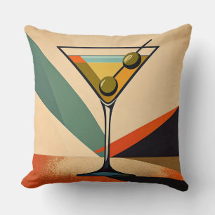 Mid Century Modern Colour Block Martini Art Throw Pillow