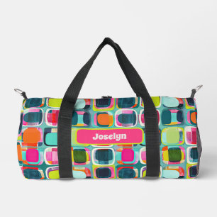 Mid Century Modern Colour Blocks with Name Vibrant Duffle Bag