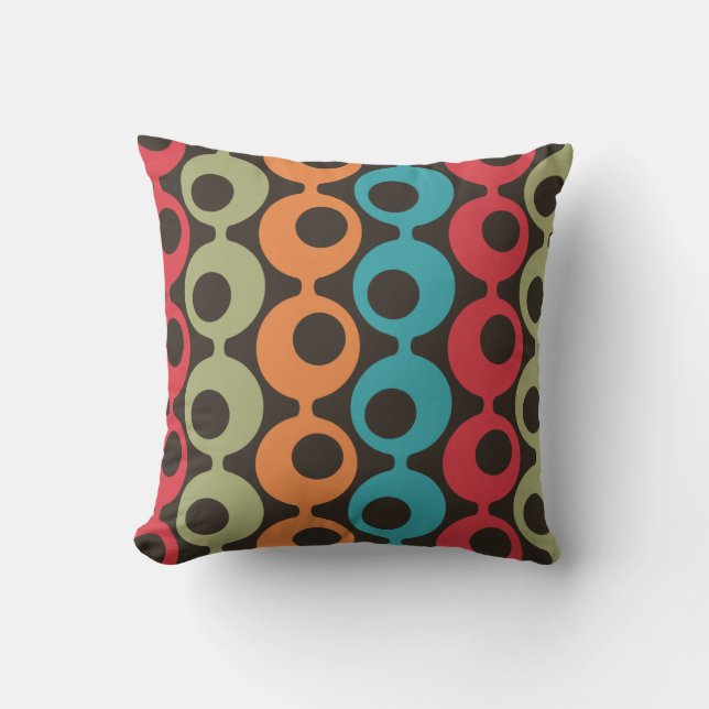 Mid Century Modern Coloured Circles Throw Pillow (Front)