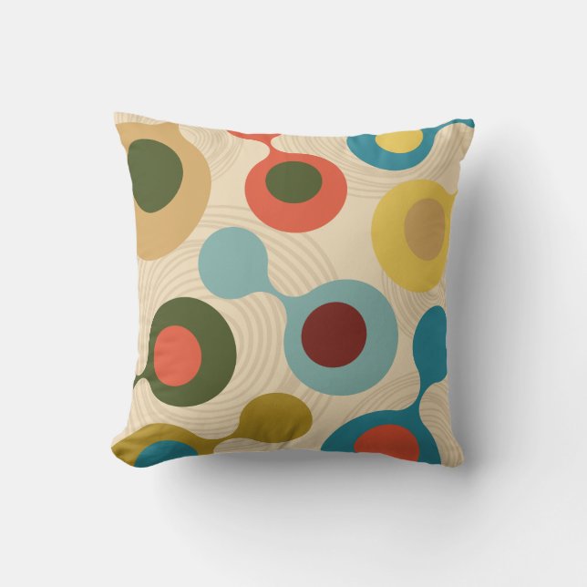 Mid-Century Modern Colourful Abstract Geometric Throw Pillow (Front)