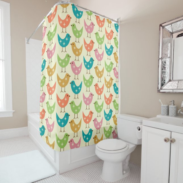 Mid Century Modern Colourful Atomic Birds Pattern  (In Situ)