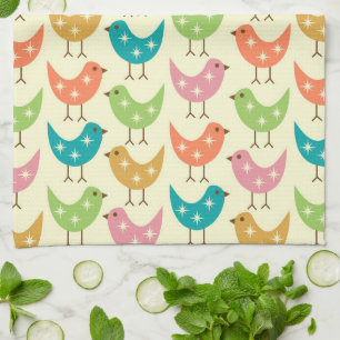 Mid Century Modern Colourful Atomic Birds Pattern Kitchen Towel