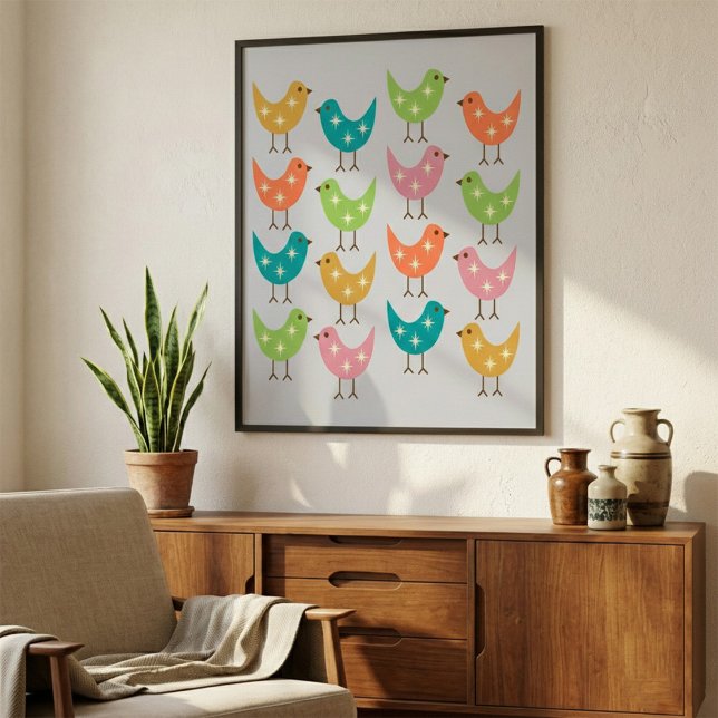 Mid Century Modern Colourful Atomic Birds Pattern  Poster (Creator Uploaded)