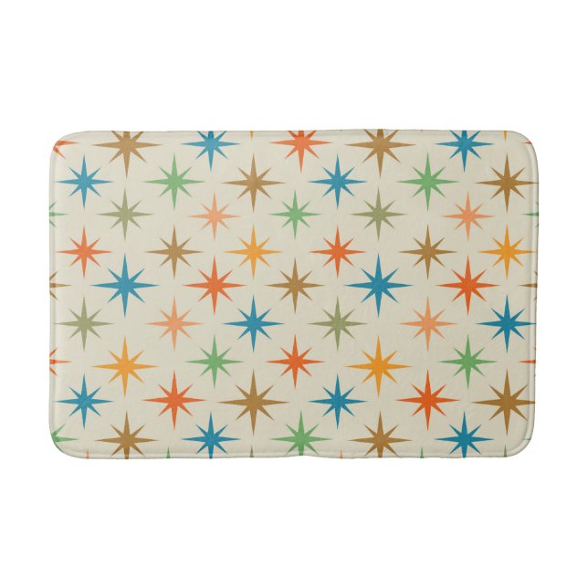Mid century modern colourful atomic starburst   bath mat (Front)