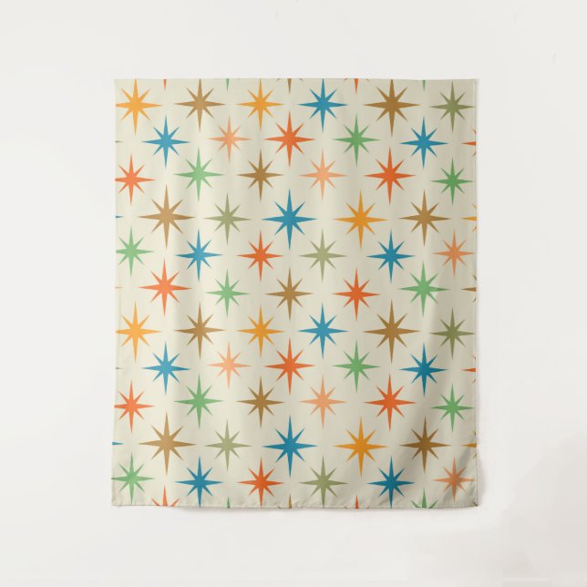 Mid century modern colourful atomic starburst   tapestry (Front)