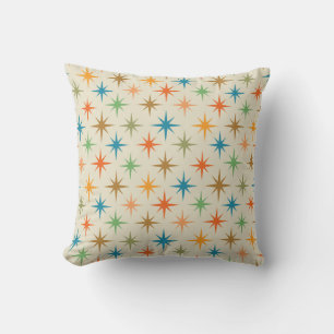 Mid century modern colourful atomic starburst throw pillow