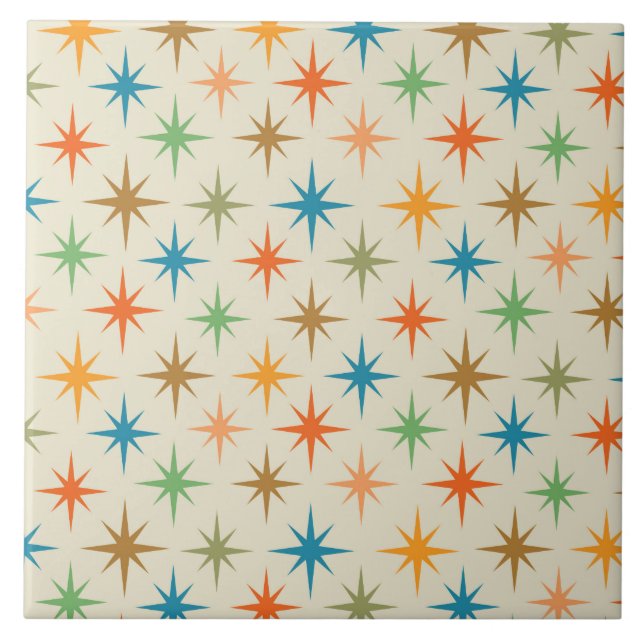 Mid Century Modern Colourful Atomic Starburst   Tile (Front)