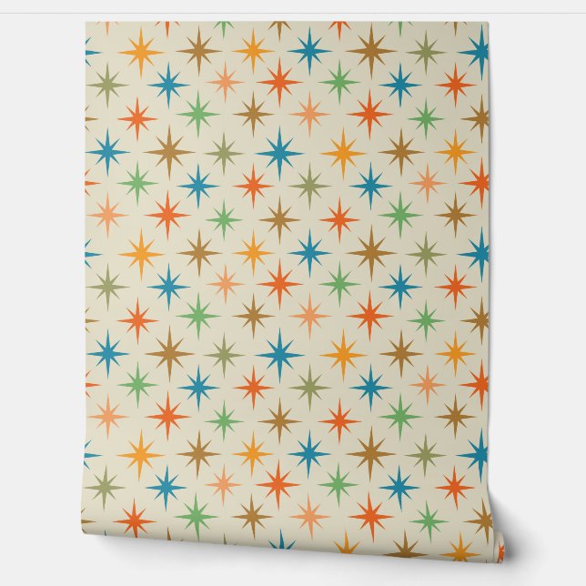 Mid Century Modern Colourful Atomic Starburst Wallpaper (Unrolling)