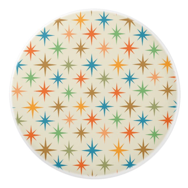 Mid century Modern Colourful Atomic Starbursts  Ceramic Knob (Front)