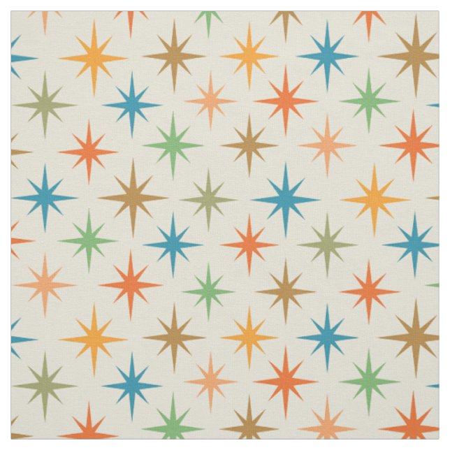 Mid century modern colourful atomic starbursts fabric (Swatch)
