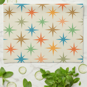 Mid century Modern Colourful Atomic Starbursts Kitchen Towel