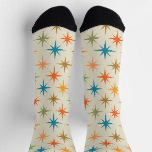 Mid century modern colourful atomic starbursts  socks