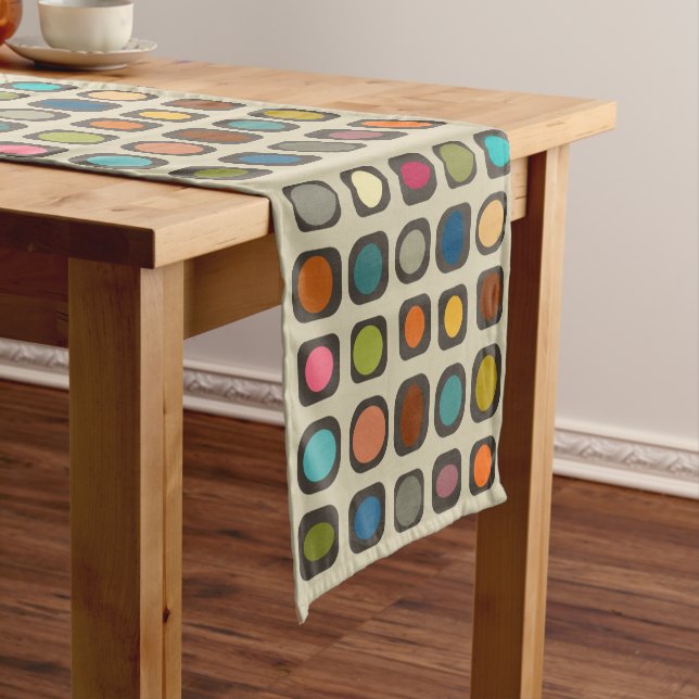 Mid Century Modern Colourful Buttons Short Table Runner (In Situ)