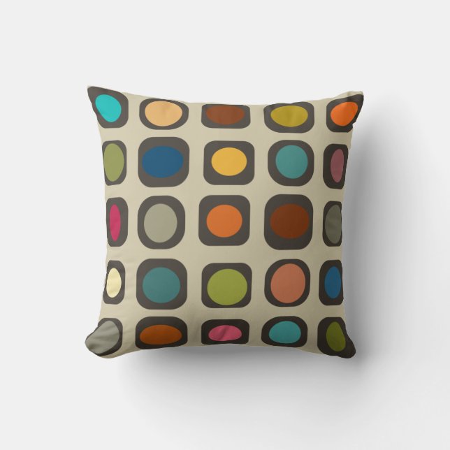 Mid Century Modern Colourful Buttons Throw Pillow (Front)