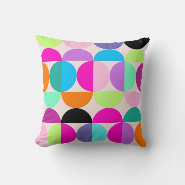 Mid Century Modern Colourful Circles Geometric  Throw Pillow (Front)