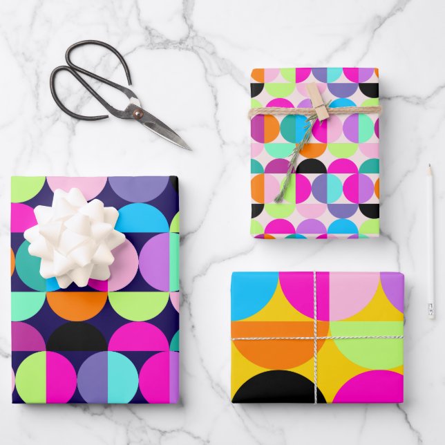 Mid Century Modern Colourful Circles Geometric  Wrapping Paper Sheet (Front)
