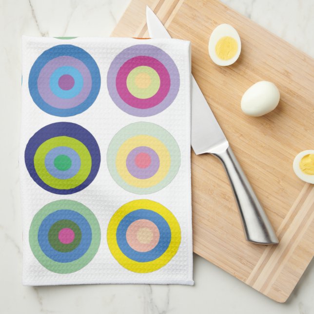 Mid Century Modern Colourful Circles Pattern Kitchen Towel (Quarter Fold)