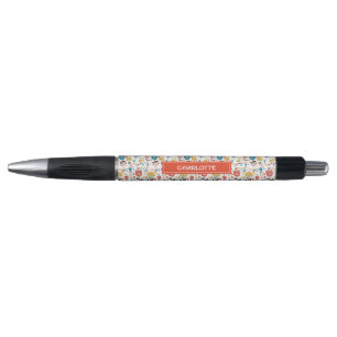Mid Century Modern Colourful Floral Custom Name Pen