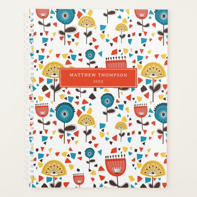 Mid Century Modern Colourful Floral Pattern Album Planner (Front)