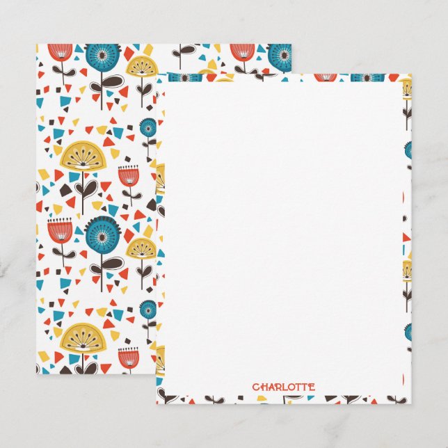 Mid Century Modern Colourful Floral Pattern Card (Front/Back)