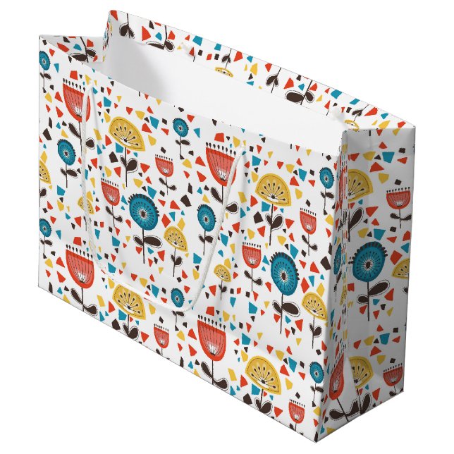 Mid Century Modern Colourful Floral Pattern Large Gift Bag (Front Angled)