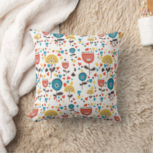 Mid Century Modern Colourful Floral Pattern Throw Pillow