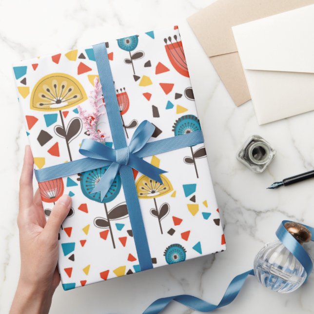 Mid Century Modern Colourful Floral Pattern Wrapping Paper (Gifting)