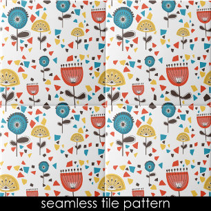 Mid Century Modern Colourful Floral Seamless Tile