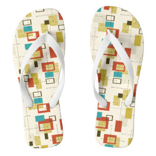 Mid-Century modern colourful geometric pattern Flip Flops