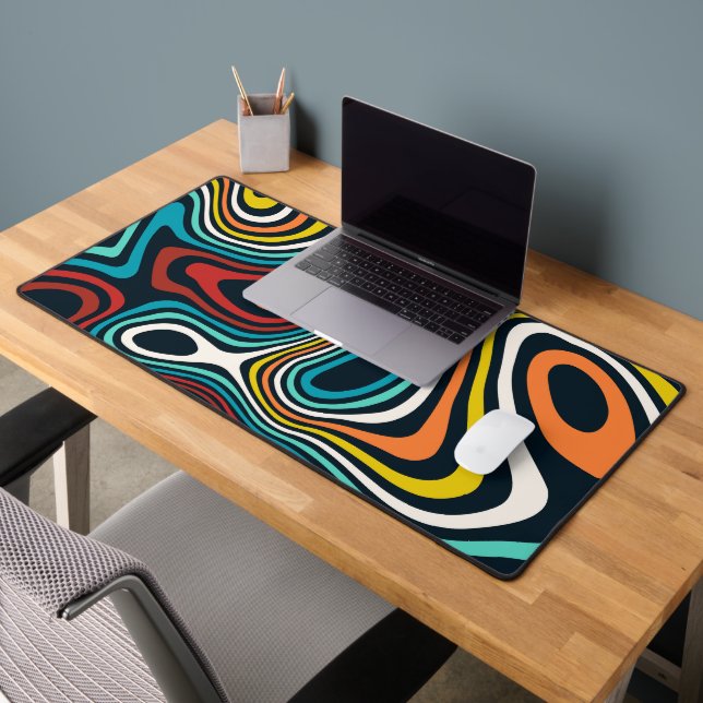 Mid-Century modern, colourful groovy wavy lines Desk Mat (Office 2)
