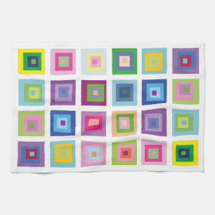 Mid Century Modern Colourful Squares Pattern Kitchen Towel
