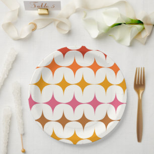 Mid Century Modern Colourful Starbursts On White  Paper Plate