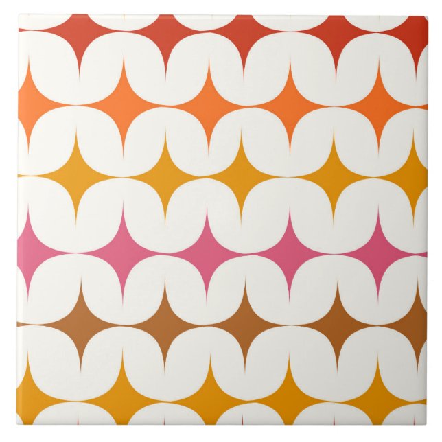 Mid Century Modern Colourful Starbursts On White  Tile (Front)