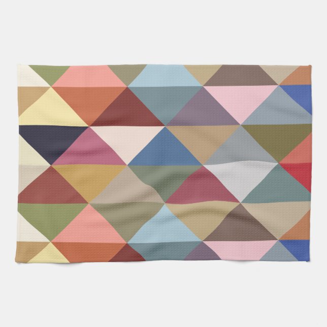 Mid Century Modern Colourful Triangles Kitchen Towel (Horizontal)