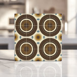 Mid-Century Modern Concentric Circles Tile<br><div class="desc">This mid-century modern tile features bold concentric circles in earthy tones of brown, mustard yellow, and cream, accented by minimalist geometric ovals. The retro-inspired pattern brings warmth and character to any backsplash, accent wall, or interior design project. Perfect for creating a vintage-inspired space with a stylish and contemporary twist.</div>