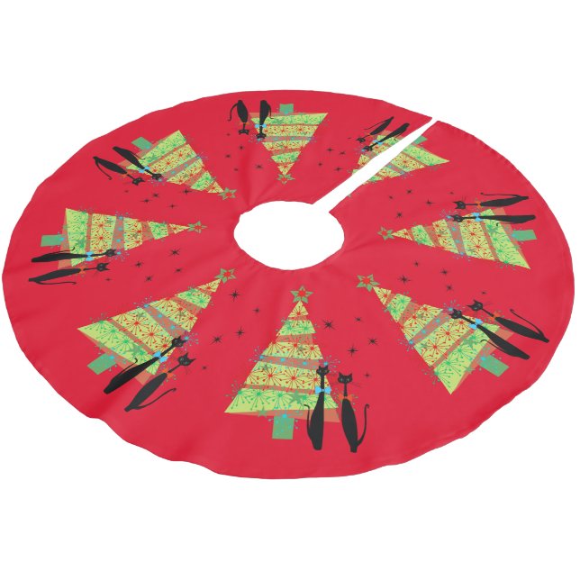 Mid Century Modern Cool Cat Christmas Tree Brushed Brushed Polyester Tree Skirt (Angled)