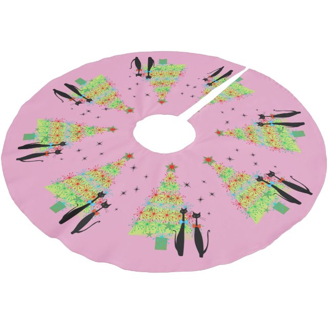 Mid Century Modern Cool Cat Christmas Tree Brushed Polyester Tree Skirt (Angled)