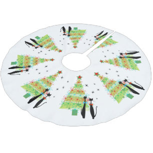 Mid Century Modern Cool Cat Christmas Tree Brushed Polyester Tree Skirt
