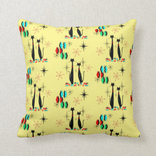 Mid Century Modern Cool Cat & Starburst Atomic Era Throw Pillow