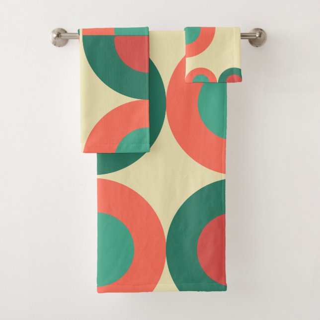 Mid-Century Modern Coral Mint    Bath Towel Set (Insitu)