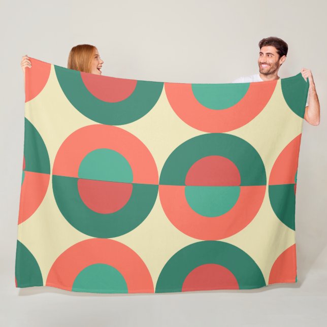 Mid-Century Modern Coral Mint   Fleece Blanket (In Situ)
