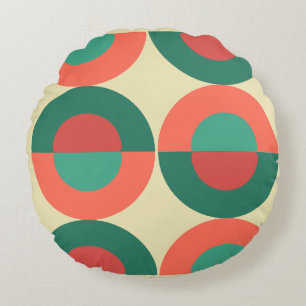 Mid-Century Modern Coral Mint Round Pillow