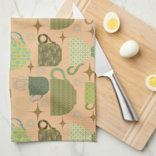 Mid Century Modern Coral Teacup  Kitchen Towel