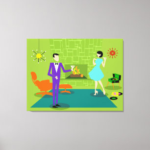 Mid Century Modern Couple Custom Stretched Canvas Print