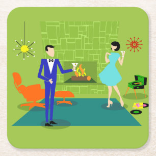 Mid Century Modern Couple Paper Coaster