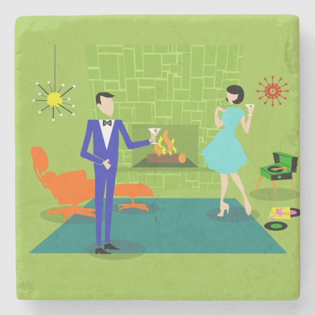Mid Century Modern Couple Stone Coaster (Front)