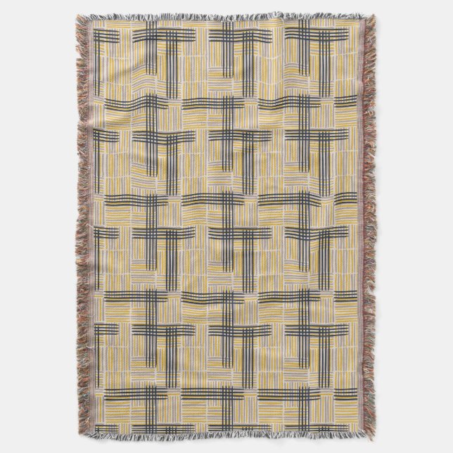Mid-Century Modern Cross Stripe Pattern Throw Blanket (Front Vertical)