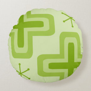 Mid Century Modern Crosses Chartreuse Round Pillow