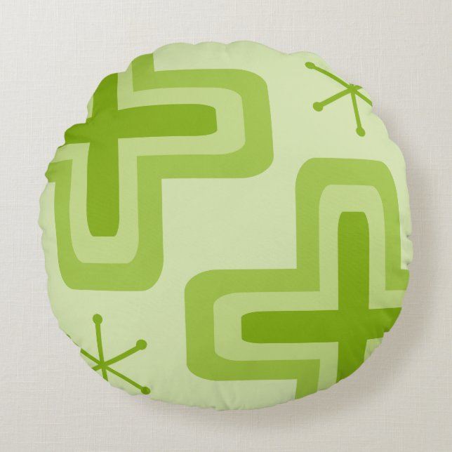 Mid Century Modern Crosses Chartreuse Round Pillow (Front)