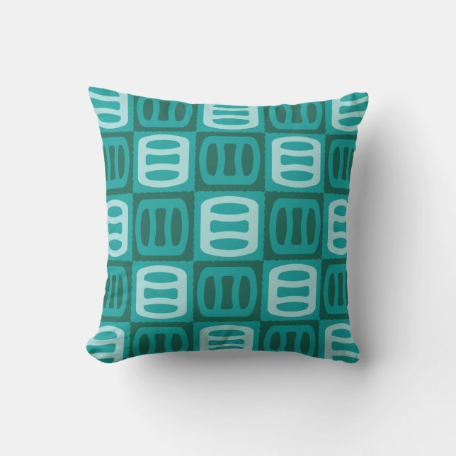 Mid Century Modern Cylinder Pattern Turquoise Throw Pillow (Front)